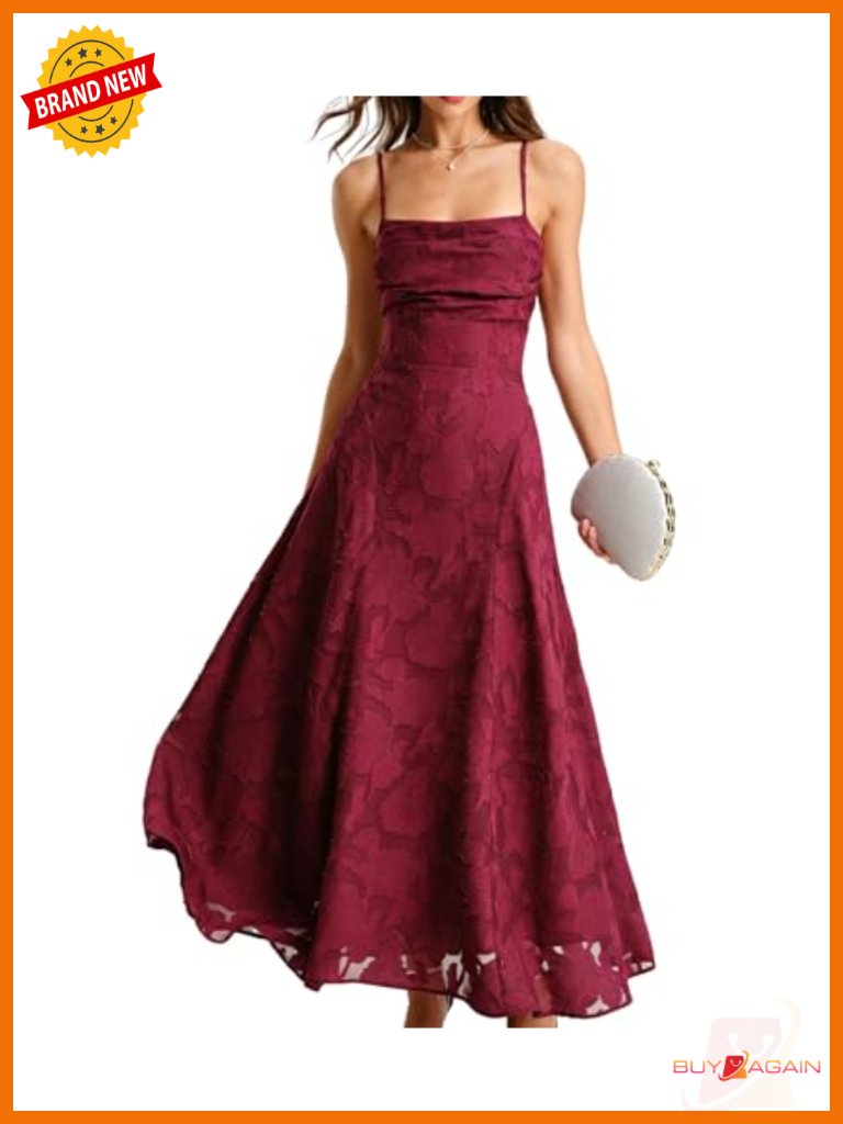 Maxi Dress Square Neck Backless Sling A-Line Wedding Guest